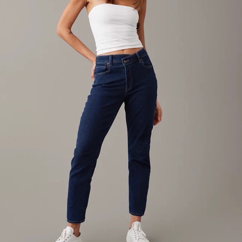 American Eagle 2 Mom Jeans Dark Wash Stretch Crossover Waistband 2023